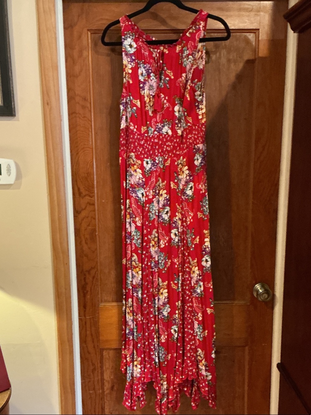 Bila Red Floral Maxi Dress with Smocked Waist